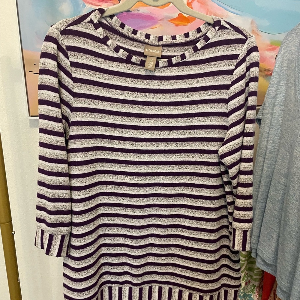 Chico's Purple and White Striped Knit Top Size 2
